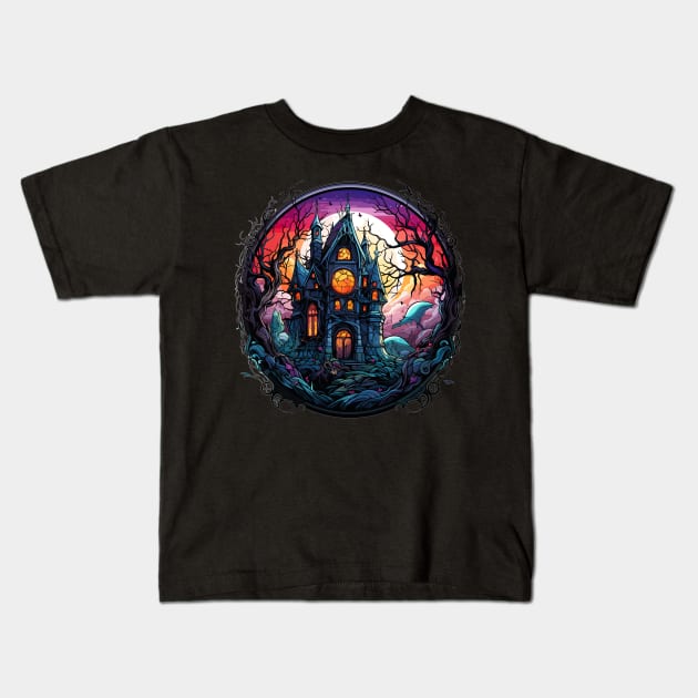Stained Glass Haunted House Kids T-Shirt by Silly Pup Creations